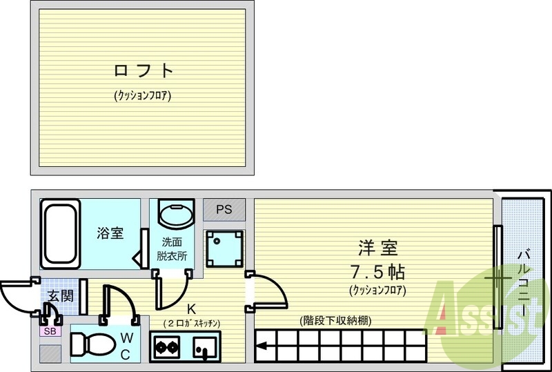 1K・ロフト・ネット無料・エアコン・収納充実