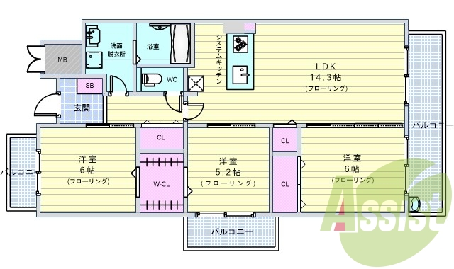 3LDK、オール電化、オートロック、宅配BOX