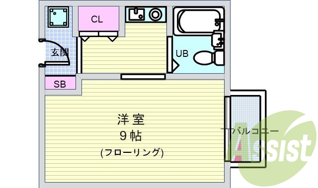 1R（２２㎡）フローリング・室内洗濯機置場・シューズボックス
