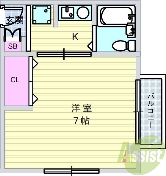 １Ｋ（２２平米）クローゼット・室内洗濯パン・シューズボックス