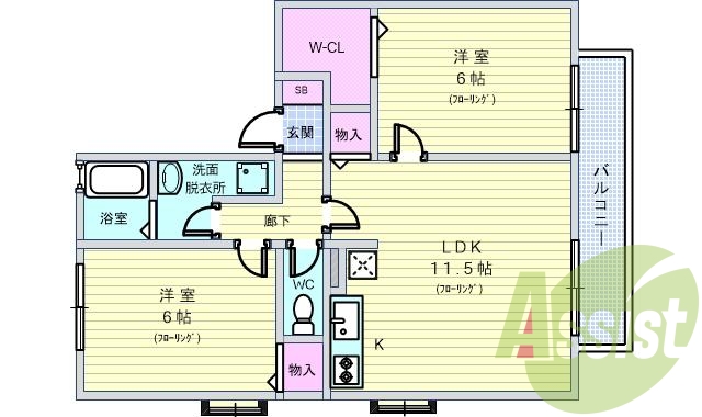 ２ＬＤＫ・５６．９３平米・温水洗浄便座・独立洗面台付き