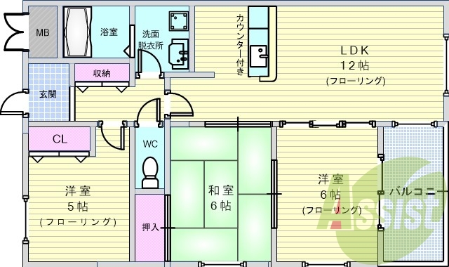 3LDK、カウンターキッチン、システムキッチン、シャンドレ