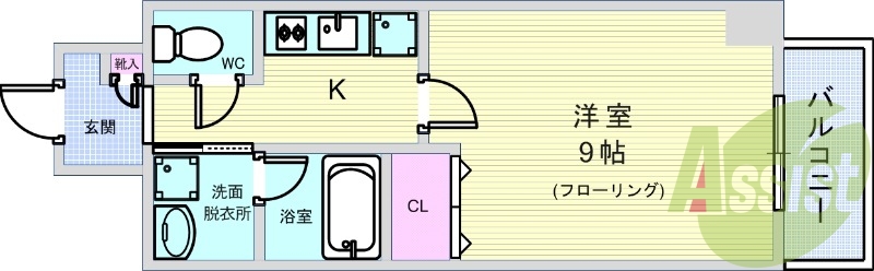 1Ｋ（30平米）エアコン・浴室乾燥機・システムキッチン・SB