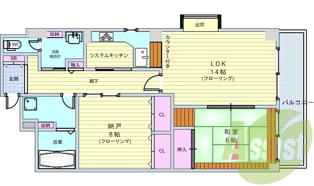 １ＬＤＫ・オートロック・システムキッチン・エレベータ