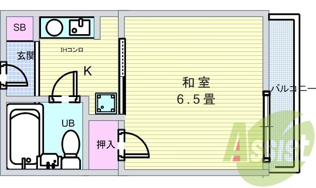 1K（19.5平米）エアコン・IHコンロ・室内洗濯機置場