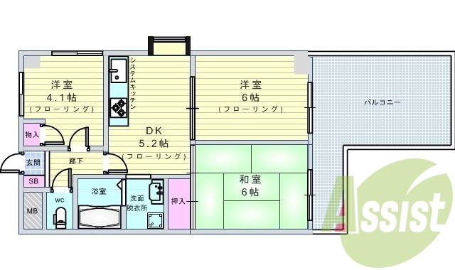 3ＤＫ（48.6平米）ルーフバルコニー・システムキッチン