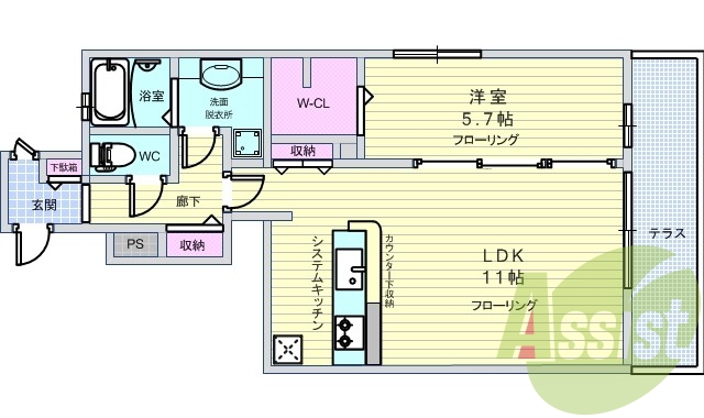 1LDK（48.39平米）浴室乾燥機・追炊き・ネット無料