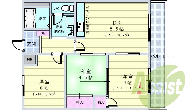 3DK（59平米）シャンドレ・インターホン