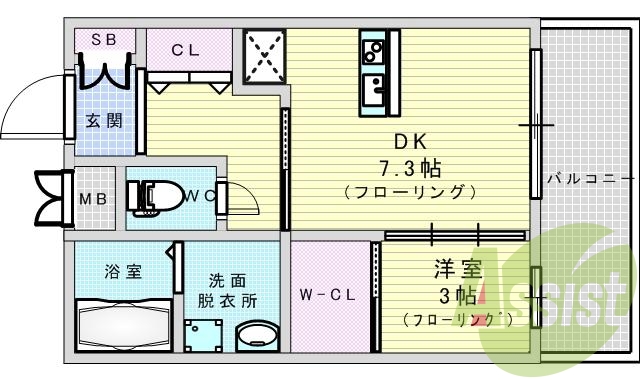 1DK・オートロック・シューズボックス・システムキッチン