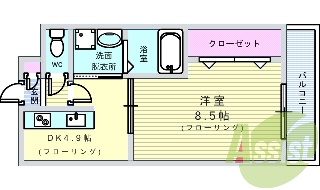 1DK（32.61平米）システムキッチン・洗髪洗面化粧台