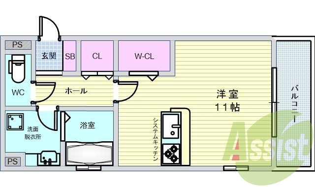 1R（35.54平米）エアコン・システムキッチン・シャンドレ