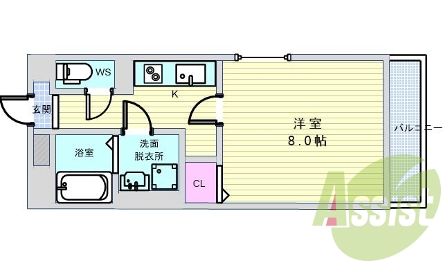 １Ｋ（２８．１５平米）エアコン、シャンプードレッサー
