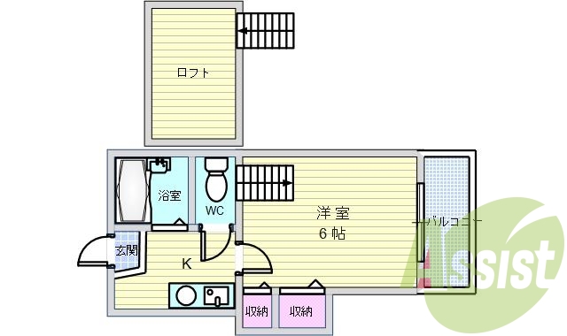 1K(20.55平米)エアコン・ネット無料・インターフォン