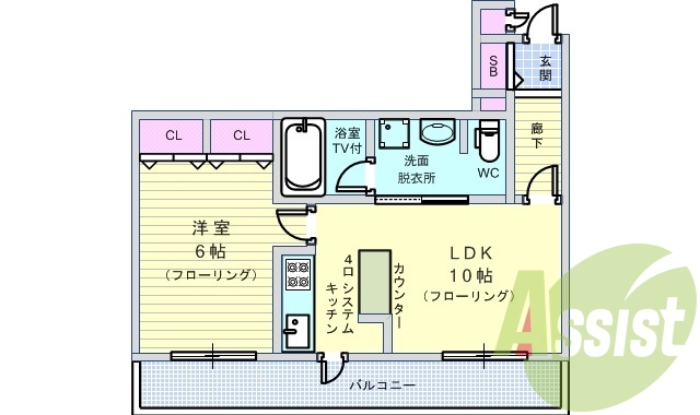 1LDK（40.41平米）システムキッチン・浴室乾燥機・収納