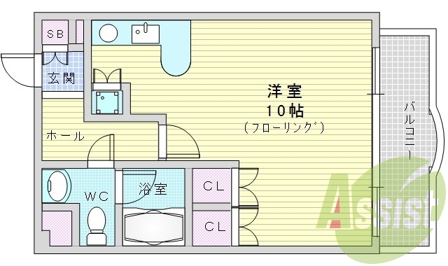 1R・南向き・角部屋・オートロック・室内洗濯機置場・エアコン