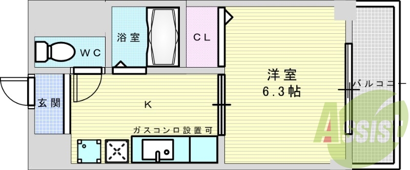 1ＤK・南向き・関大前駅徒歩６分・オートロック・エアコン付