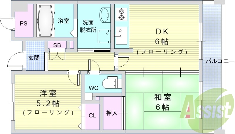 2DK（42.94平米）オートロック・シャンドレ・ネット無料
