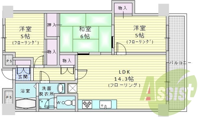 駐車場1台付き！間取り：３ＬＤＫ、専有面積：約67㎡