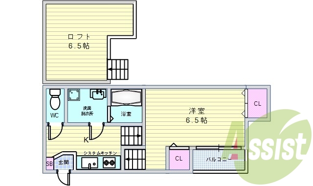 1K（22.9平米）オートロック・システムキッチン・ロフト