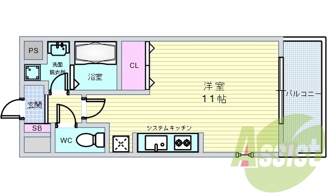 1R（29.47平米）独立洗面台・システムキッチン・下駄箱