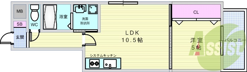 1LDK（38.26平米）オートロック・モニターフォン
