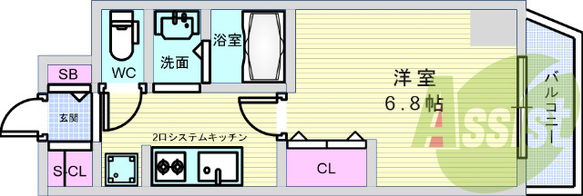 1K（22.76平米）システムキッチン・ネット無料・独立洗面