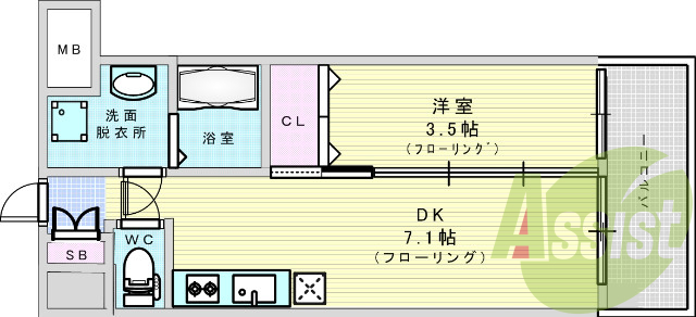 ゆったり１DKの間取りです。