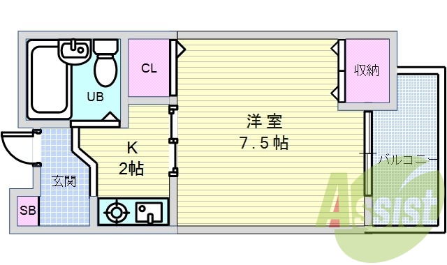 1K（24平米）エアコン・バルコニー・バルコニー・下駄箱