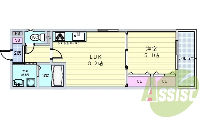 1LDK（33.77平米）ネット無料・オートロック・エアコン