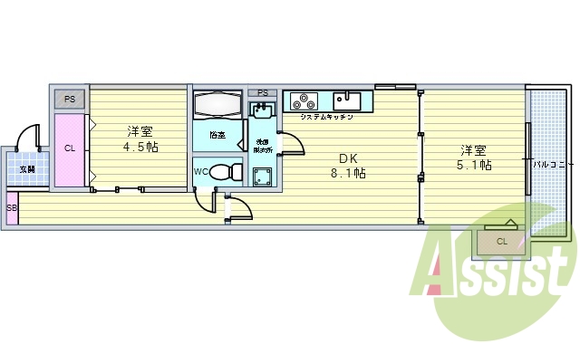 2DK（43.52平米）ネット無料・オートロック・エアコン