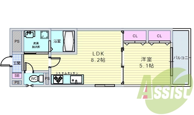 1LDK（33.26平米）ネット無料・オートロック・エアコン