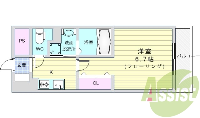 1K（25.60）システムキッチン・オートロック・エアコン