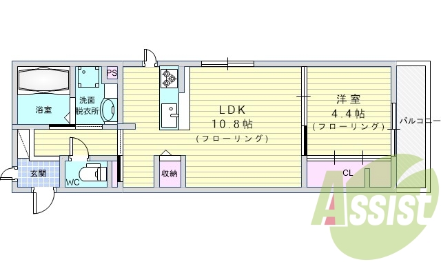 1LDK（40平米）セコム導入・システムキッチン・追い焚き