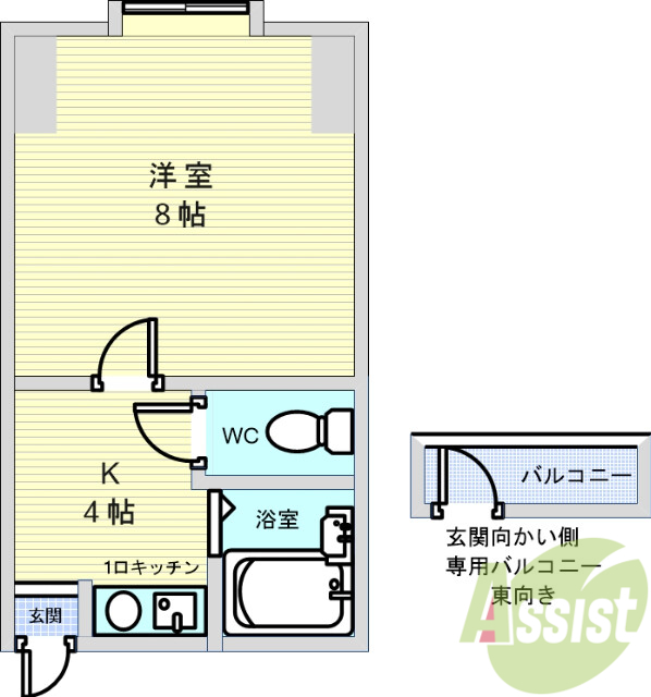 1K(17平米）洗面台・お風呂トイレ別・出窓