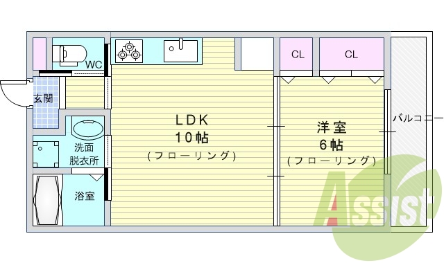 1LDK（43平米）ネット無料・ミニ食洗機・エアコン・収納