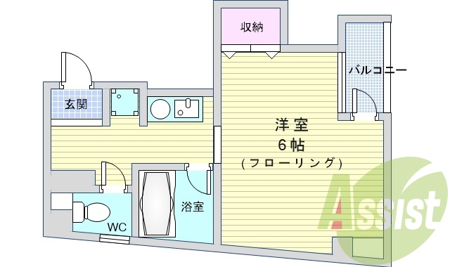 1K（21.34平米）セパレート・TVインターホン・エアコン