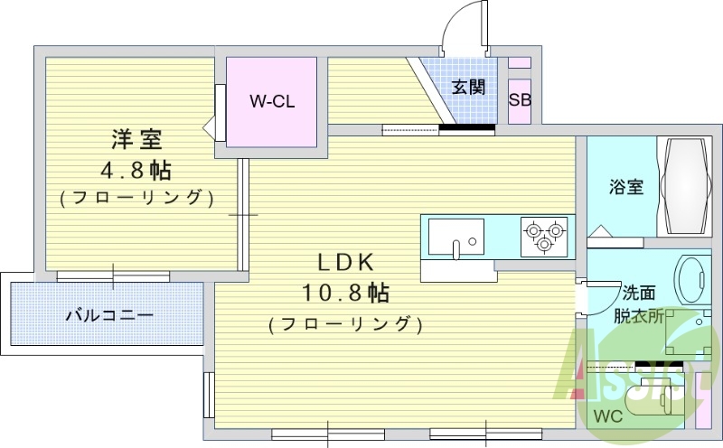 1LDK（39.64平米）オートロック・追い焚き・ネット無料