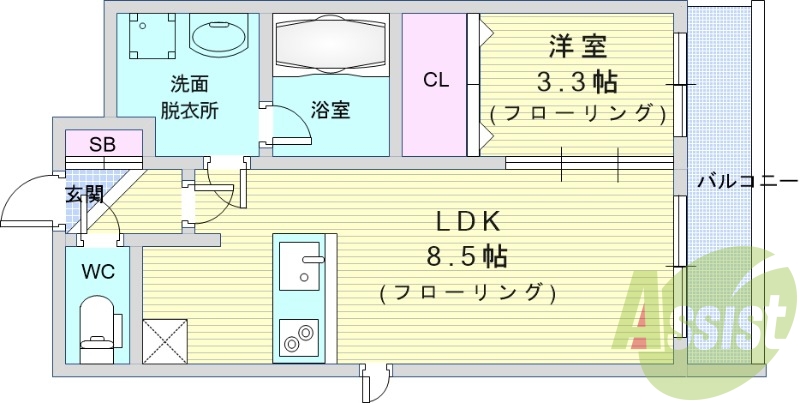 1LDK（28.47㎡）・オートロック・システムキッチン