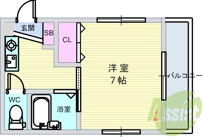 1K(23平米)バストイレ別・エアコン・ガスコンロ