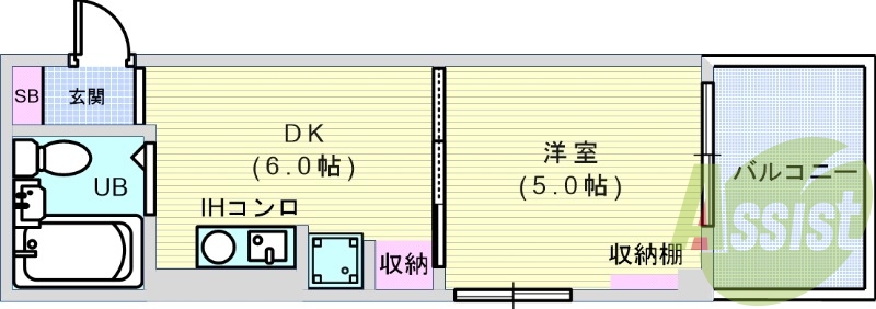 1DK（24平米）エアコン・下駄箱・室内洗濯機置き場・収納