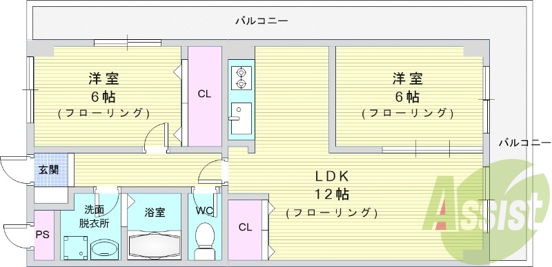 2LDK（56.65平米）TVモニターインターホン・南向き