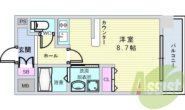 １Ｋ（３０平米）ガスコンロ、ウォシュレット、エアコン