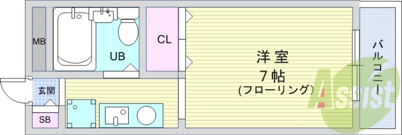 １K（20平米）ネット無料・クローゼット・室内洗濯機置き場