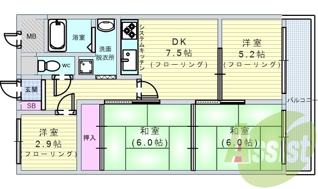 3SLDK・シャンドレ・システムキッチン・収納・光ファイバー