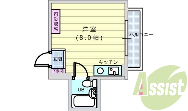 １Ｒ（１５．２平米）エアコン・収納・下駄箱・シャッター雨戸