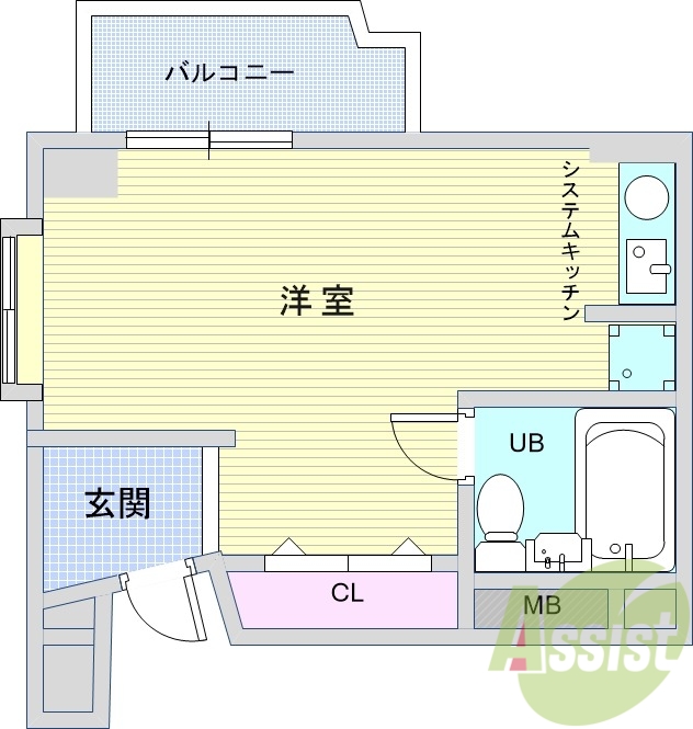 1R(19平米）IHキッチン・室内洗濯パン