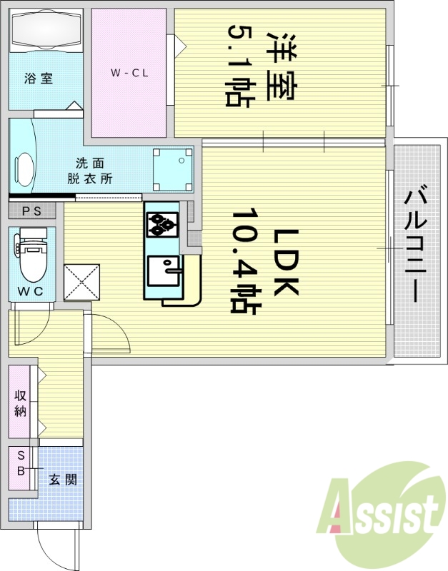 1LDK(41.81平米) システムキッチン・浴室乾燥機