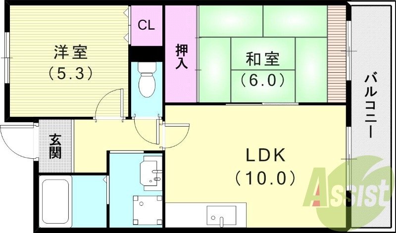 2LDK(43平米)セパレート・室内洗濯機置・インターフォン