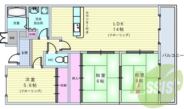 ３ＬＤＫ・東向き・ウォｼｭレット・モニターホン