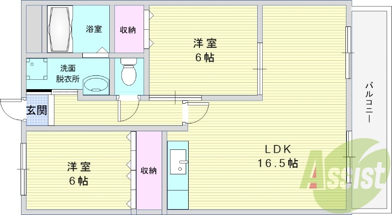 3LDK（63平米）独立洗面台・全室洋室